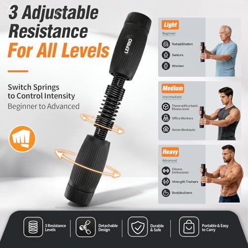 Forearm & Wrist Strength Trainer, Adjustable Resistance Forearm Exerciser Black