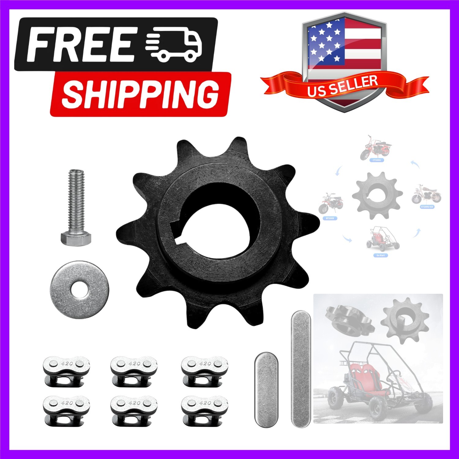 420 Chain Sprocket 10 Tooth with Bolt & Washer - For Mini Bikes & Karts
