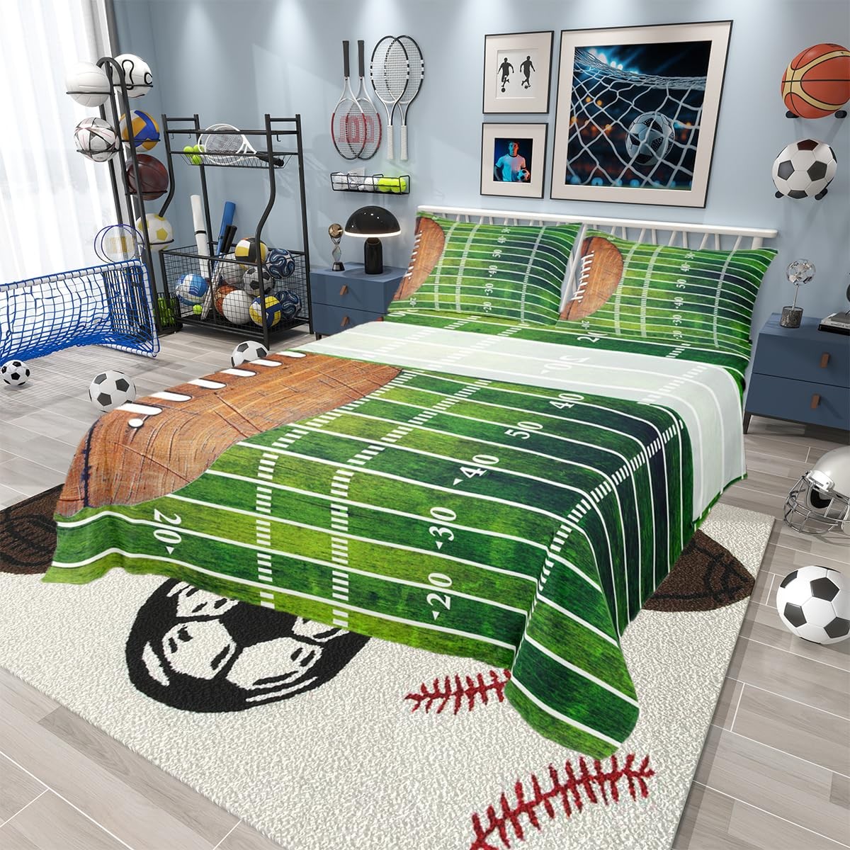 American Sport Football Bed Sheets Set Twin for Boys Bedroom Decor,Sports Gam...