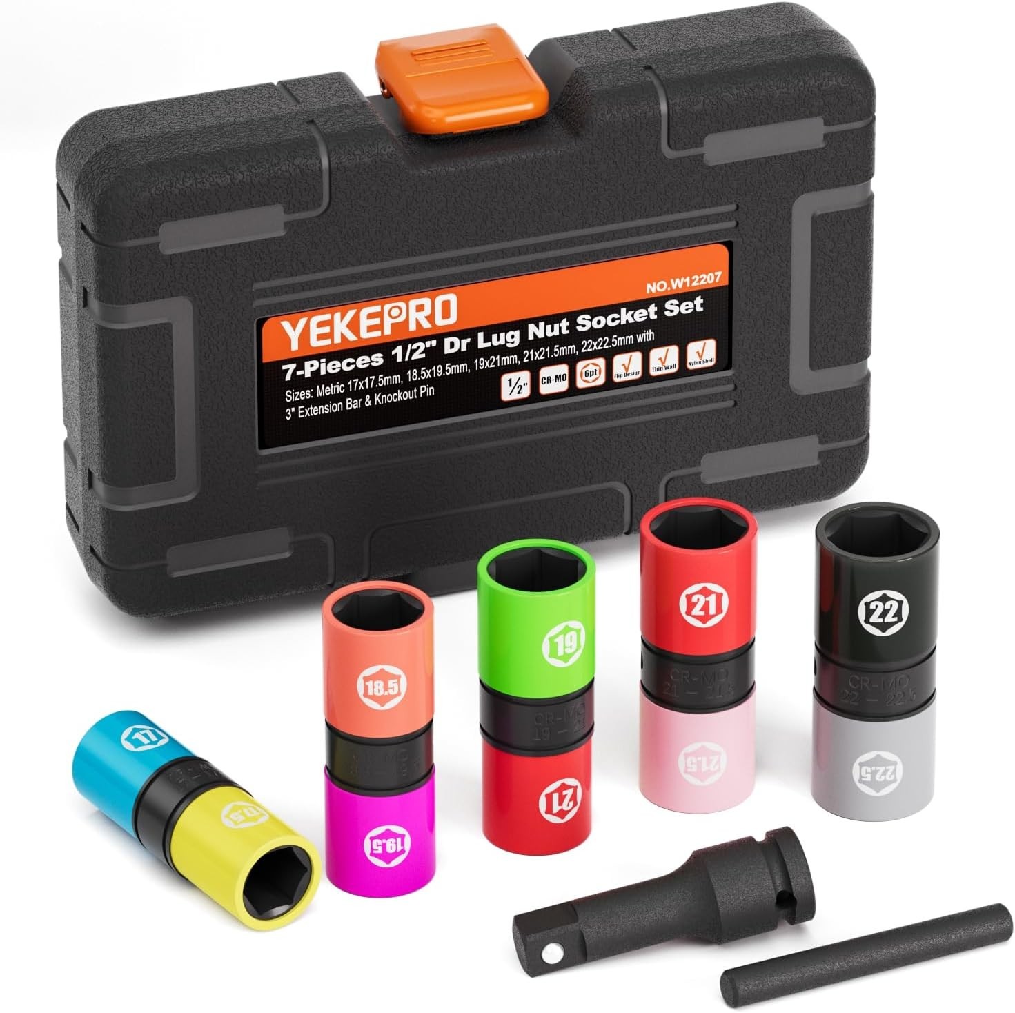 1/2 Inch Drive 7Pc Half Size Lug Nut Flip Socket Set Wheel Protector Impact Deep