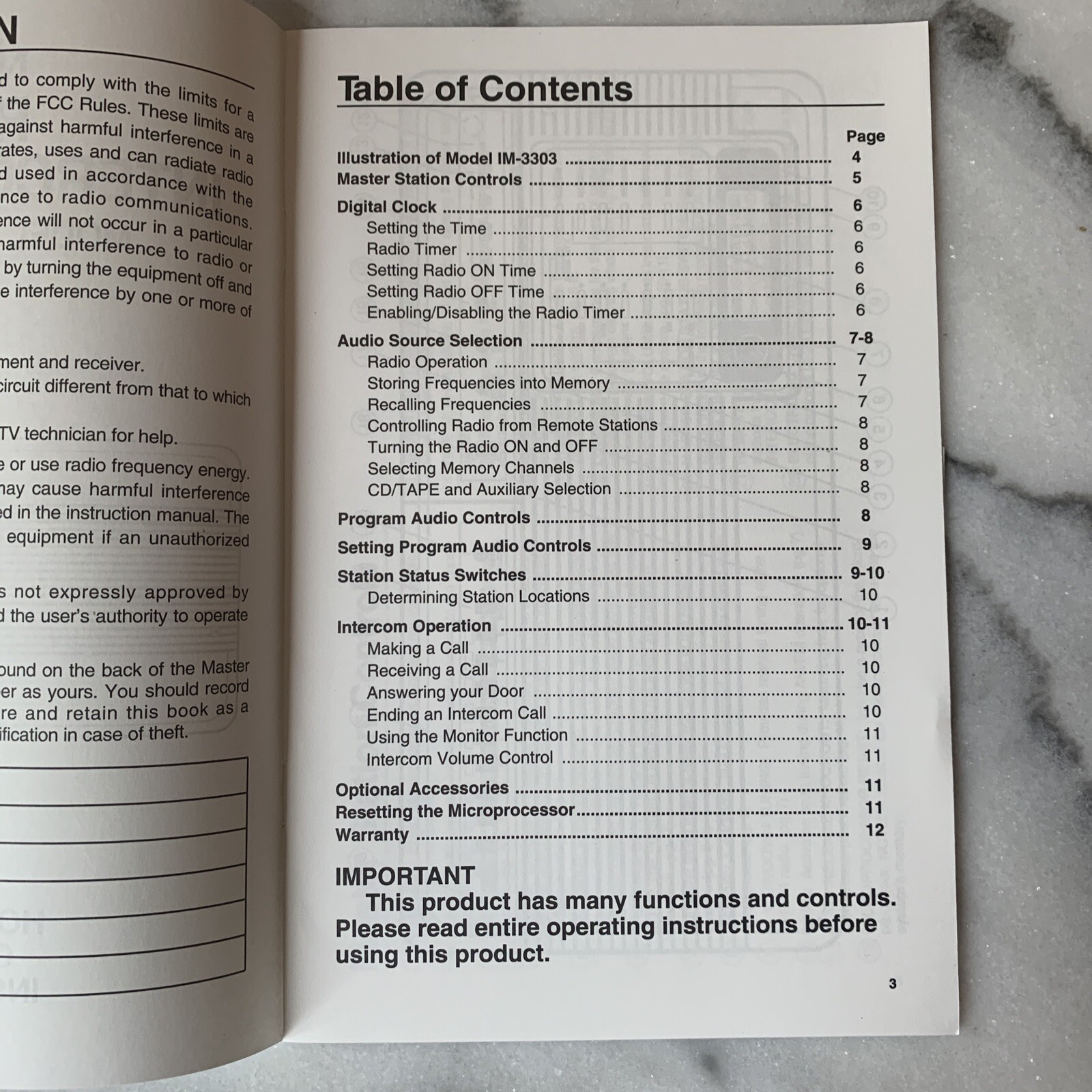 NuTone IMA-3303 Operating Instructions Owners Manual