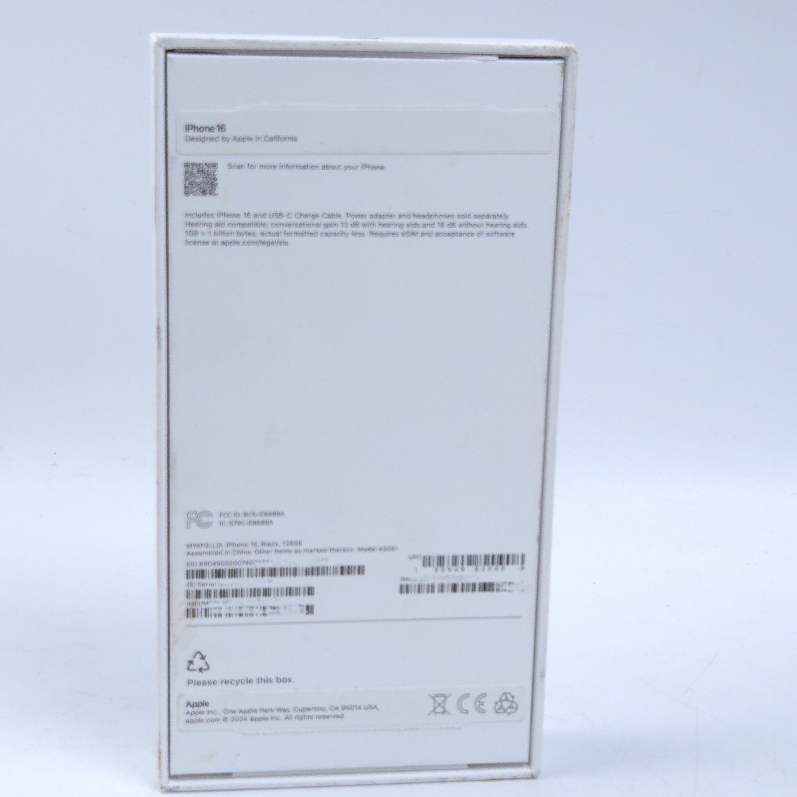 EMPTY BOX Apple A3081 iPhone 16 Black - Empty Box ONLY