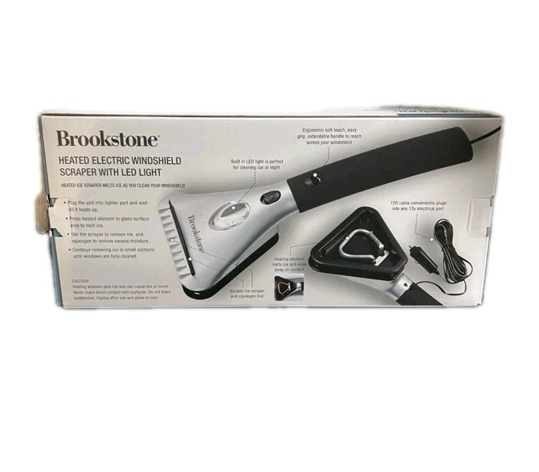 Brookstone Heated Electric Windshield Scraper with LED Light - Snow Ice Melter