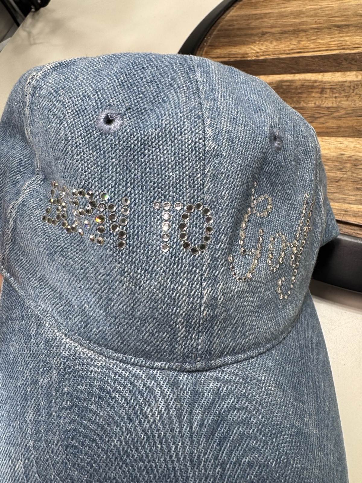 Born To Golf Denim Rhinestone Adjustable Hat