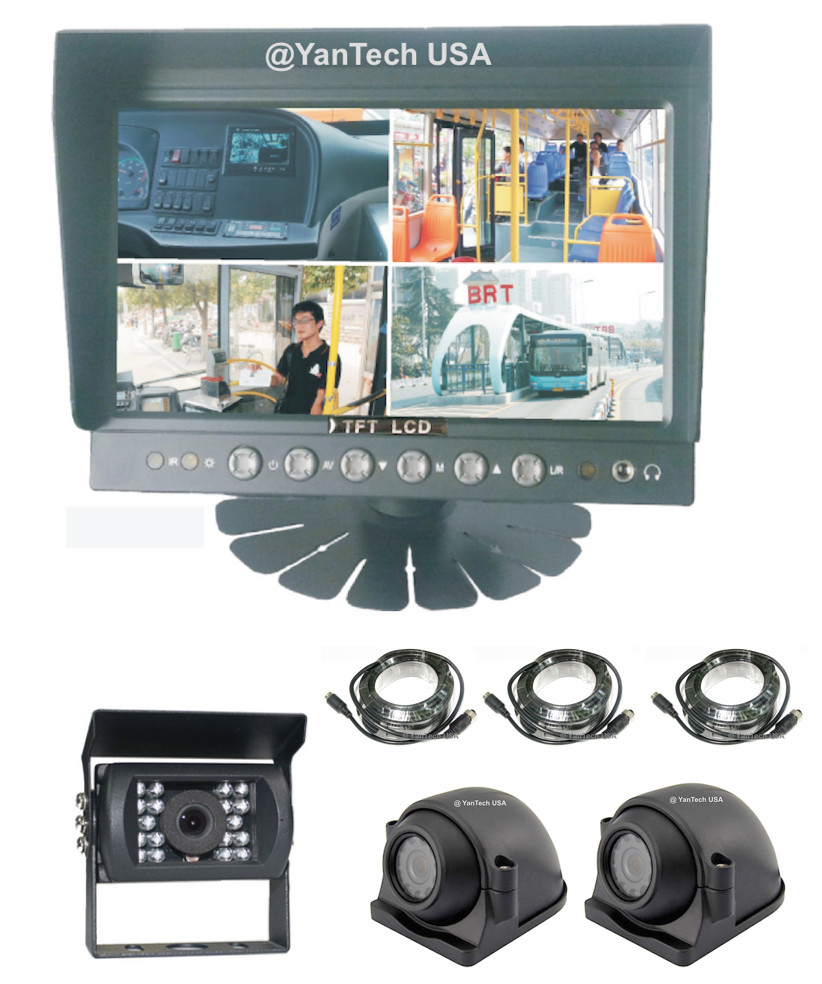7" QUAD REAR VIEW BACKUP CAMERA SYSTEM + 3 CCD 700TVL INFRARED CAMERAS + CABLES