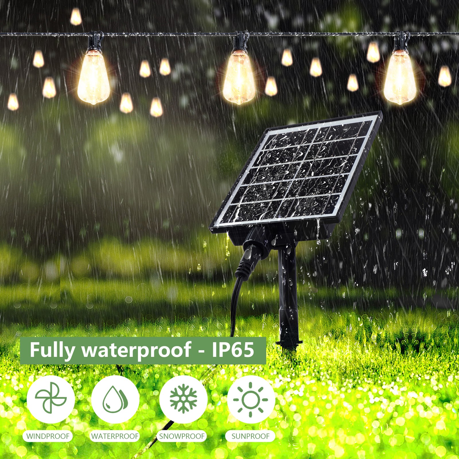 100FT Solar String Lights Outdoor Waterproof Patio w Remote Control 32 ST38 Bulb