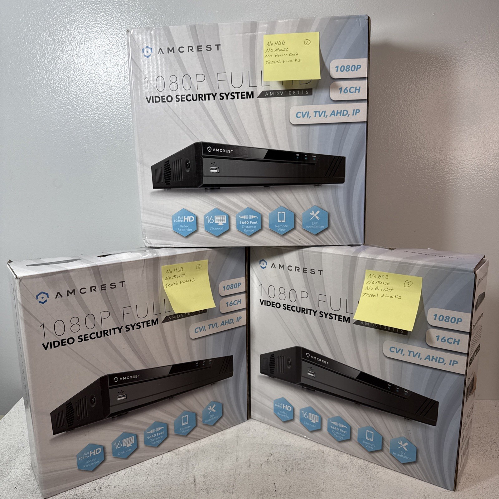 Amcrest  1080P Full HD 16CH Video Security System DVR AMDV108116 Set of 3