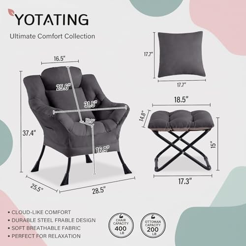Lazy Chair with Ottoman, Dark Gray-footstool With Right Angle Frame-pillow