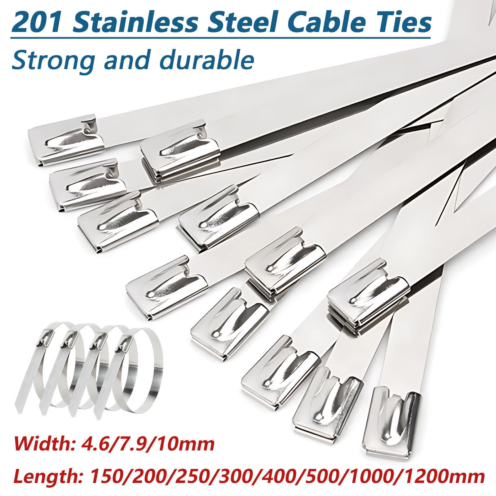 Metal Cable Ties Zip Tie Wraps Exhaust Strong 201 Stainless Steel Marine Grade