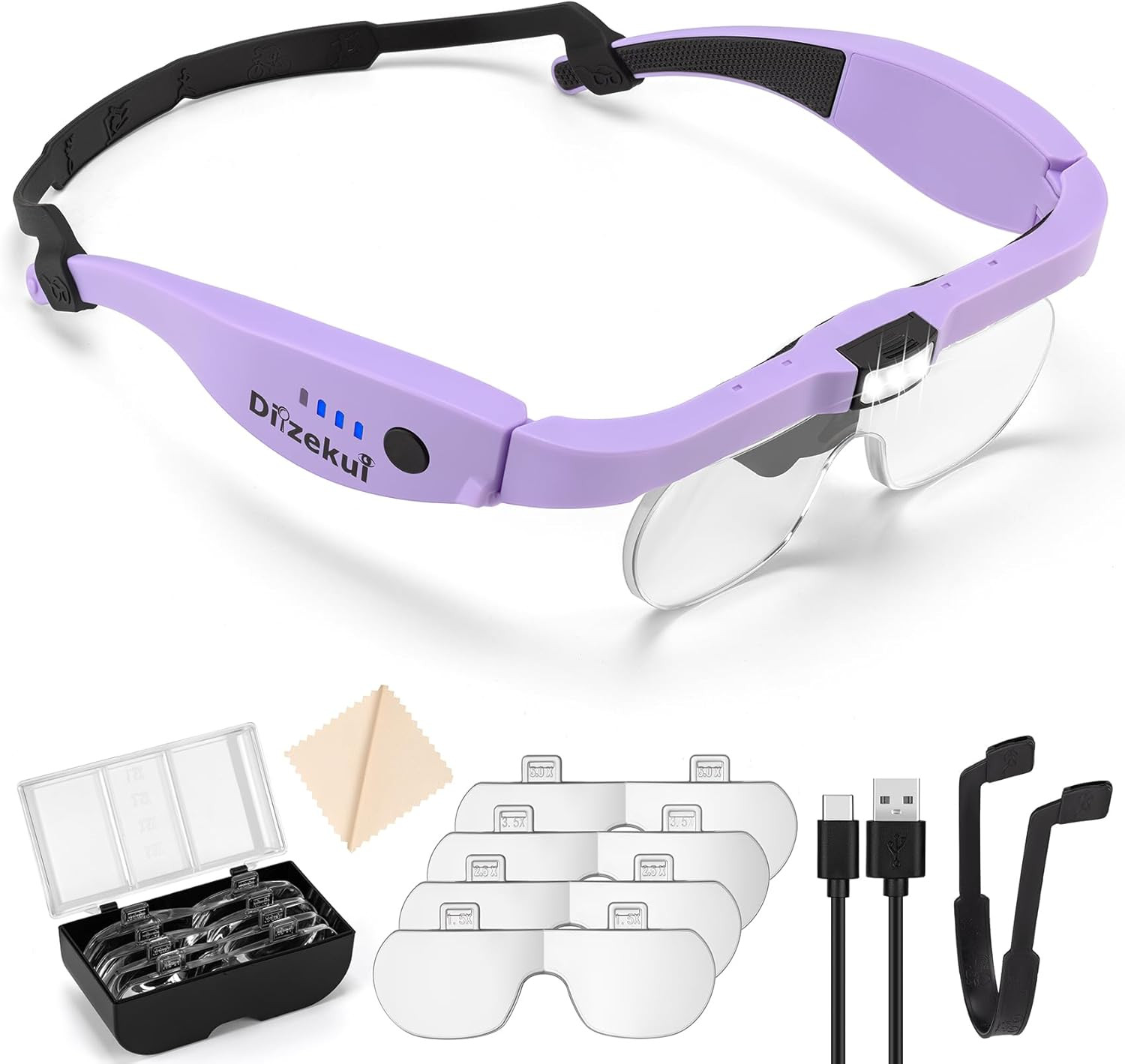 Magnifying Glass with Light 1.5X to 5.0X, Rechargeable Magnifying Glasses Head M