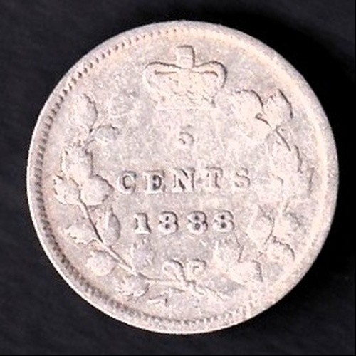 Canada 1888 5c Five Cent Silver Coin Queen Victoria F Fine .925 Silver