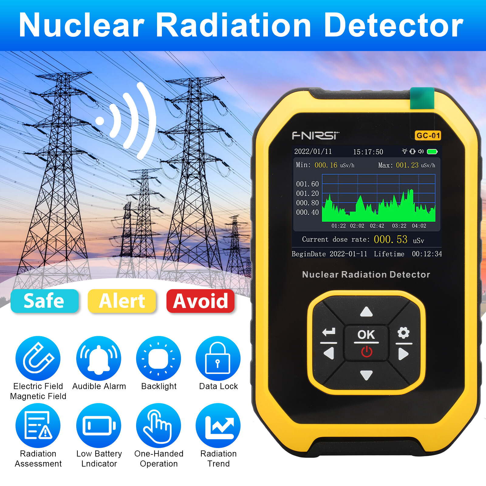 Portable Nuclear Radiation Detector GM Geiger Counter Tube β γ X-Ray Dosimeter