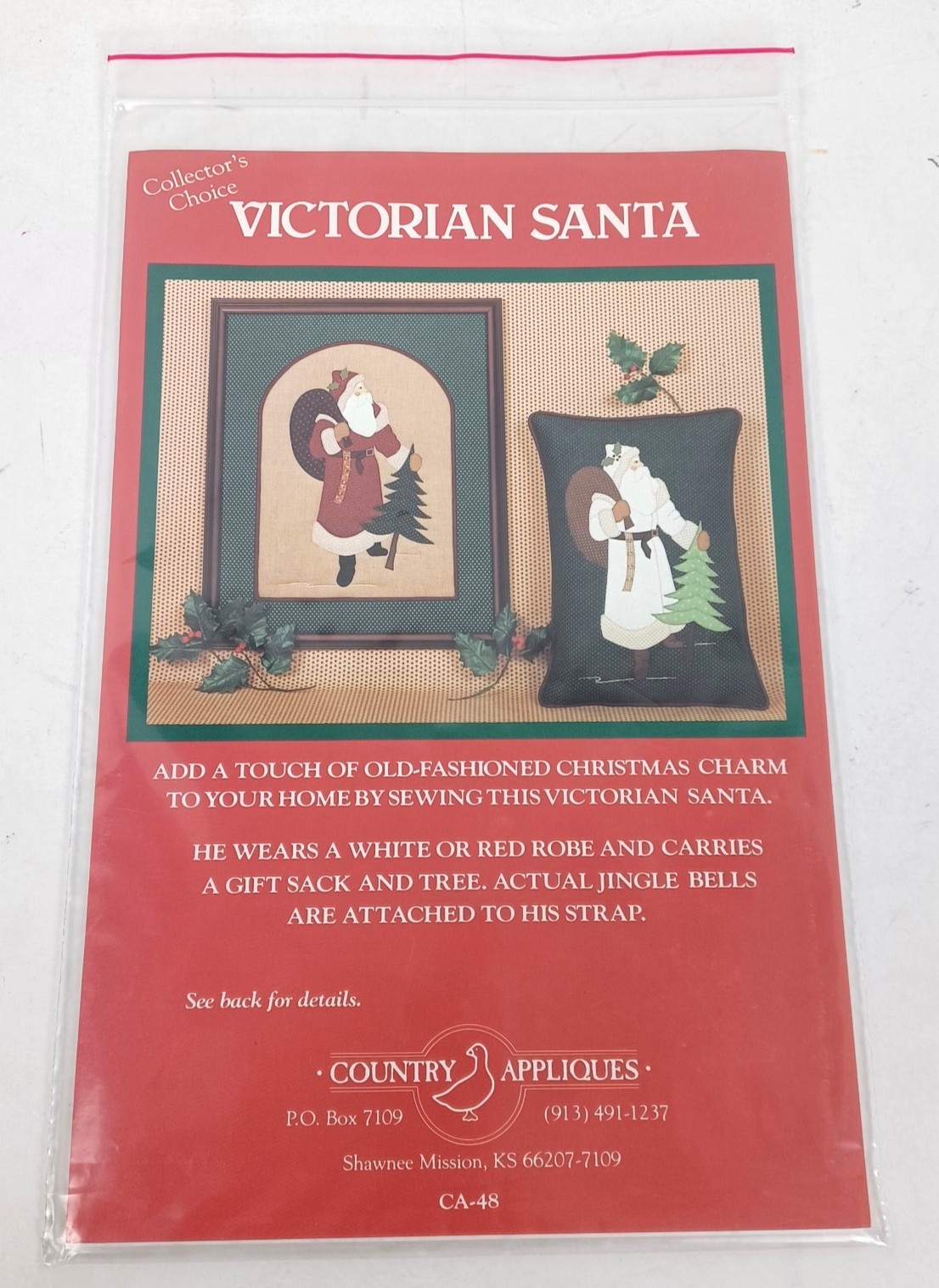 Vtg 1988 Country Appliques Victorian Santa Pattern for Pillow & Picture CA 48