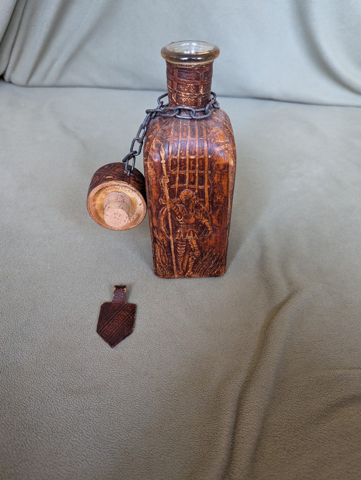 Leather Wrapped Bottle Decanter Miguel de Cervantes Don Quixote (Empty)