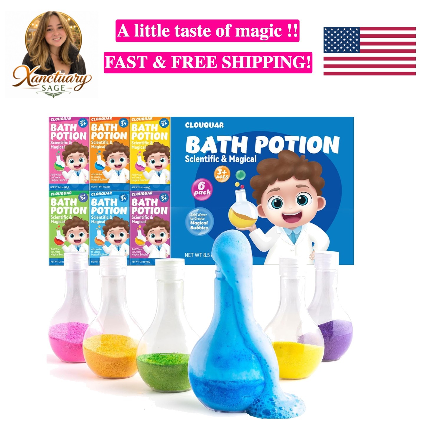 Kids Bath Bomb Potions, 6 Pack Non-Toxic Fizzy Bubble Bath Explosions, Colorf...