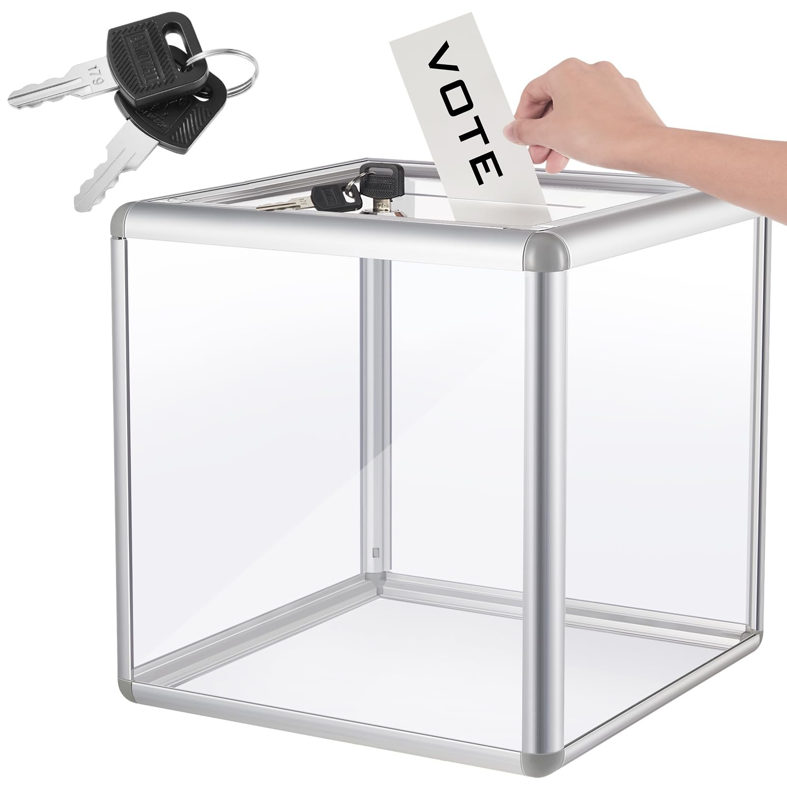 12 x 12 x 12 in Acrylic Donation Raffle Box with Slot & Lock, Large Clear Bal...