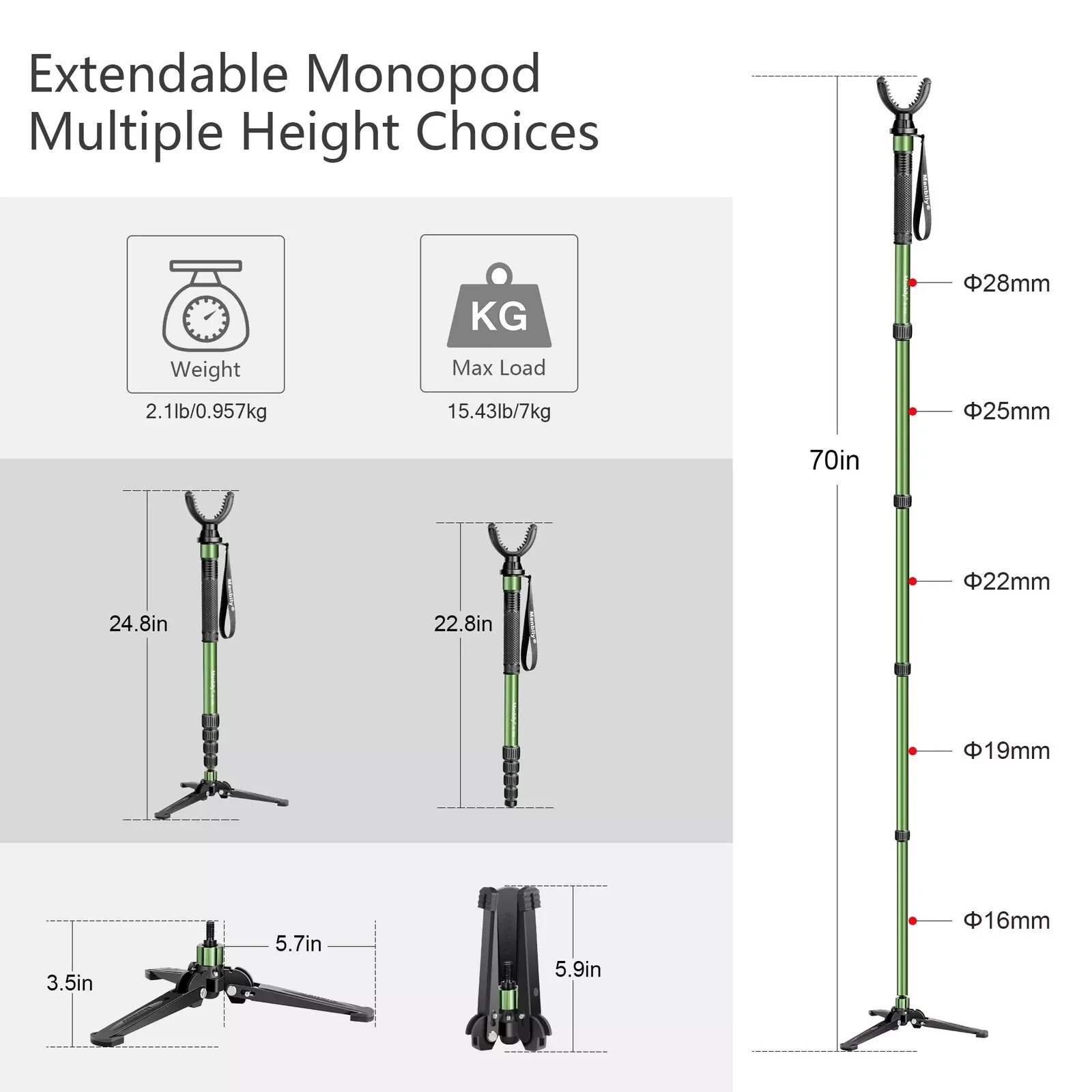 Manbily Shooting Stick Monopod with Tri-Stand Tripod Base, with Rotating US