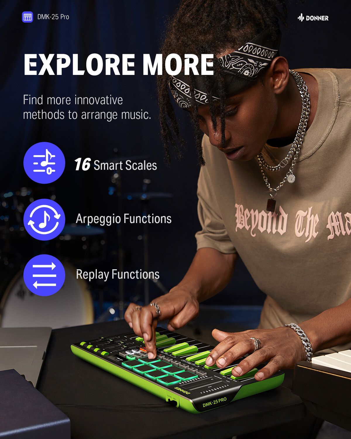 🎹 Donner DMK-25 Pro MIDI Keyboard DJ Controller 25 Key 8 Drum Pads Touch Bar