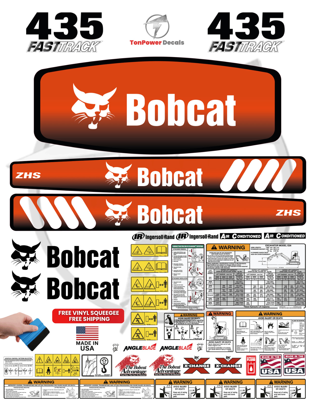 Fits Bobcat 435 Fast Track Mini Excavator Decal Kit - 3M Vinyl - Free Shipping