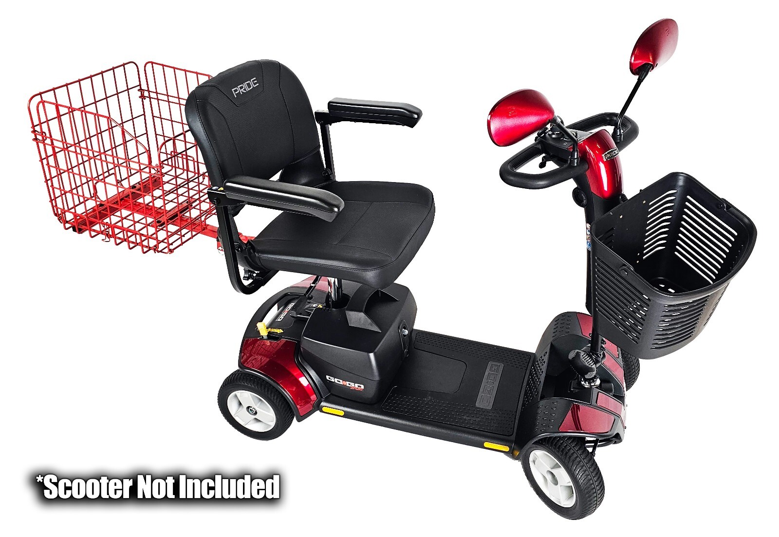Foldable Folding Scooter Rear Basket & Rear View Mirror Pair BUNDLE - RED