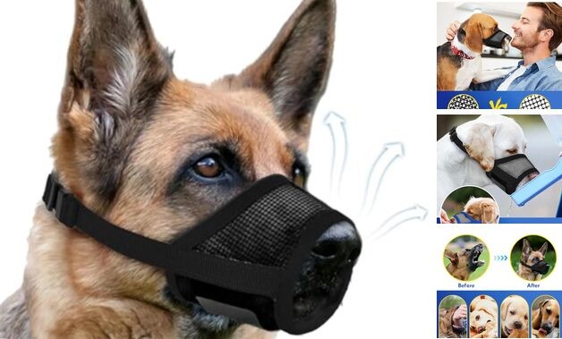 Dog Muzzle, Soft Air Mesh Muzzles forarge Sized Dogs, Breathable Dog Black L