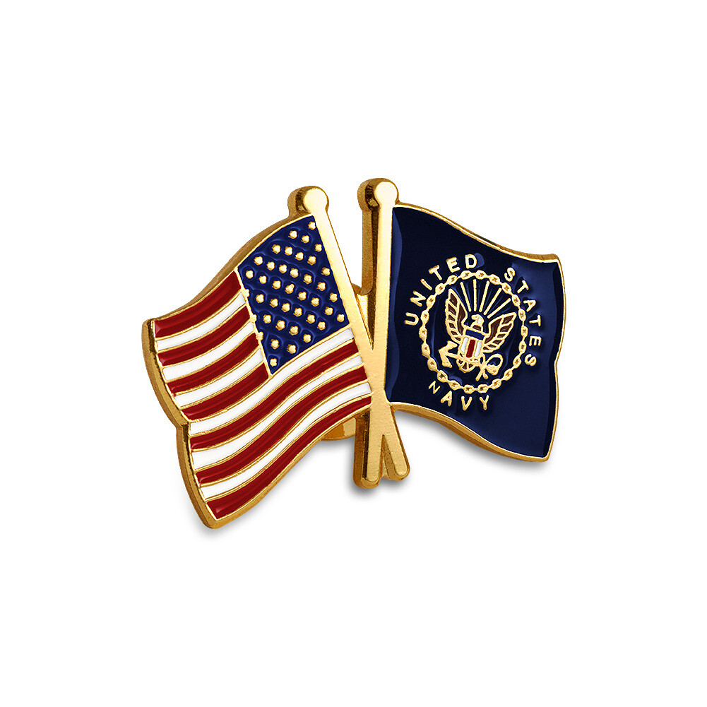 NEW USA and U.S. Navy Flags Lapel Pin .
