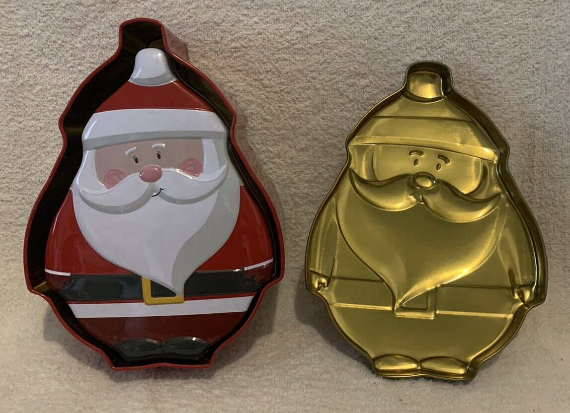 2 Pc 2006 Greenbrier International SANTA CLAUS Nesting Tin Boxes