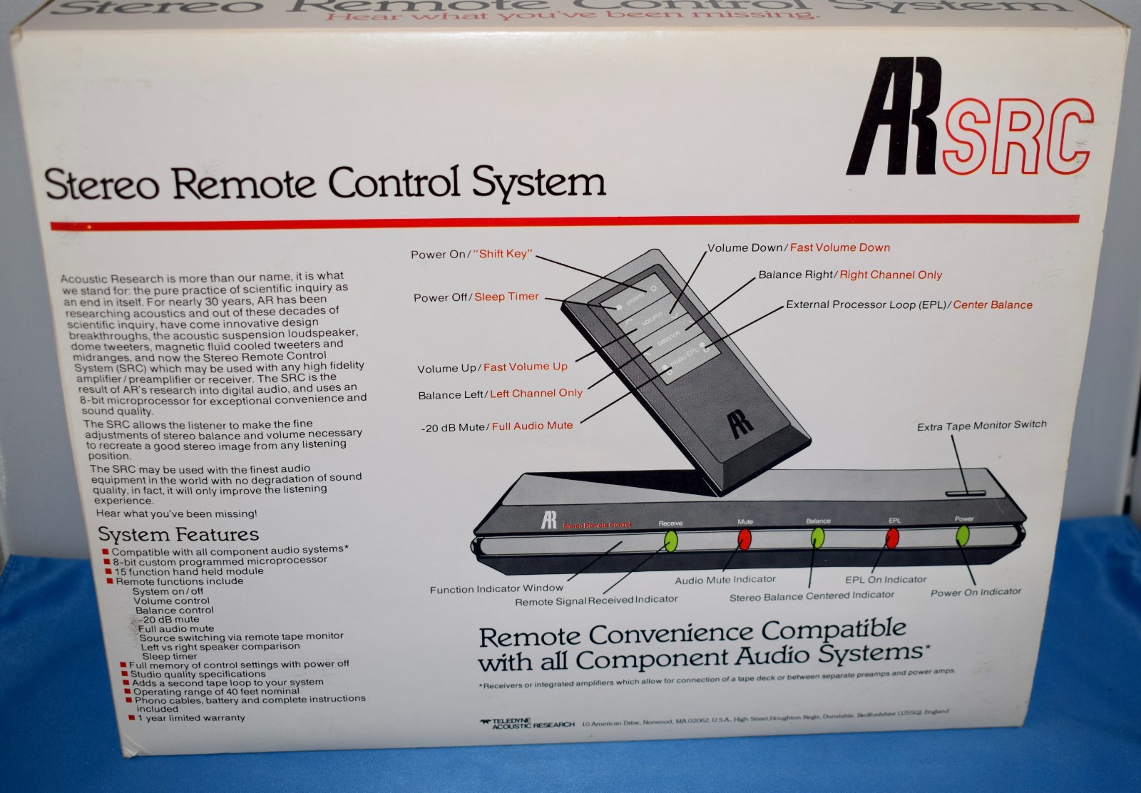 NOS Vintage Acoustic Research Stereo Remote Control PreAmp Box Model SRC ~ G2