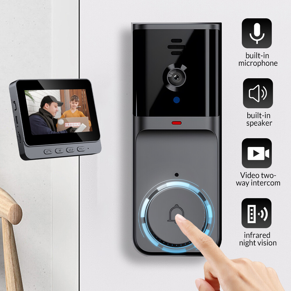 Wireless Intercom Doorbell HD Night Vision 4.3in lPS Screen Visual Camera