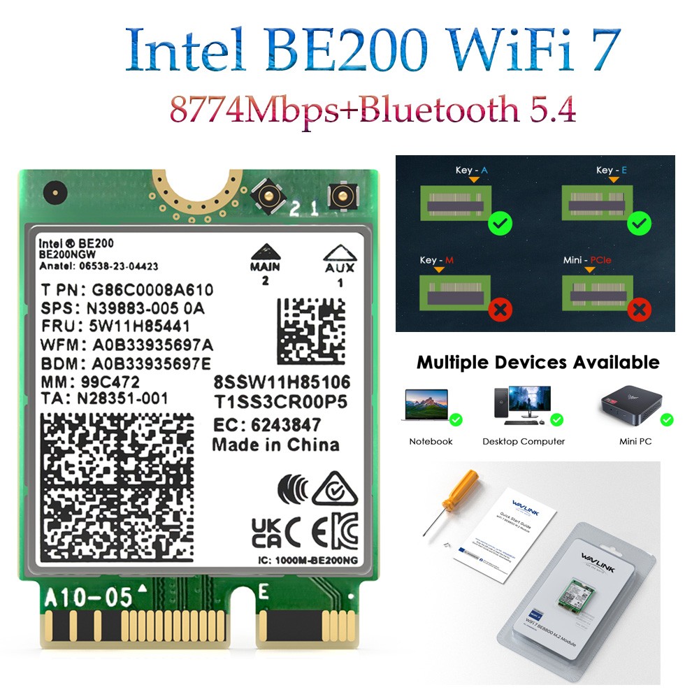 WiFi 7 Card Network M.2 NGFF 8800Mbps BE200NGW WiFi Bluetooth5.4 Card Tri-Band