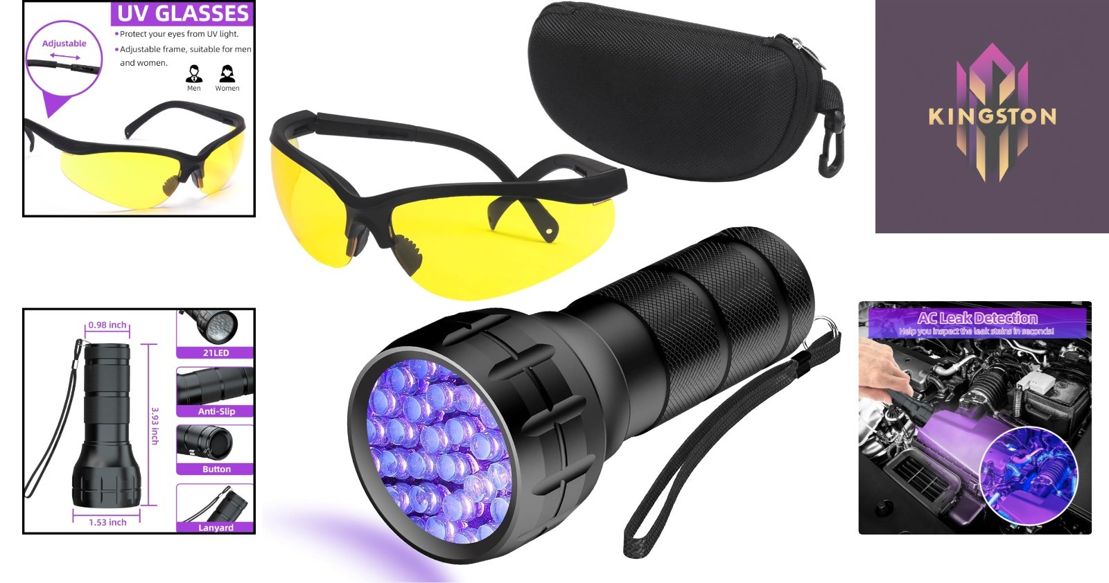 Versatile UV Leak Detection Tool for AC & More with Protective Eyewear Included