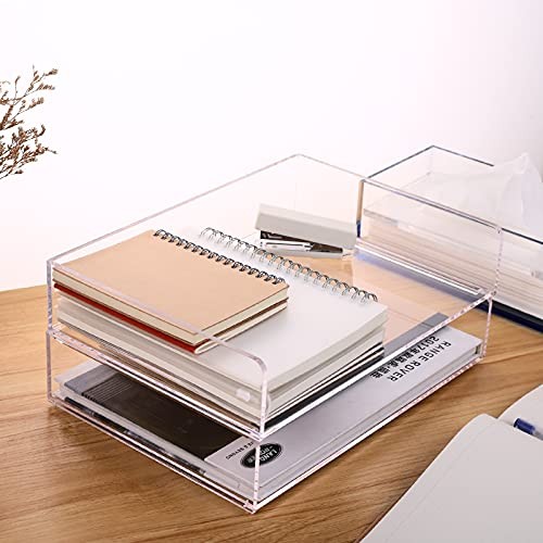 Acrylic Stackable Letter Tray Desk Organizer Horizontal Letter Tray, 2-Pack