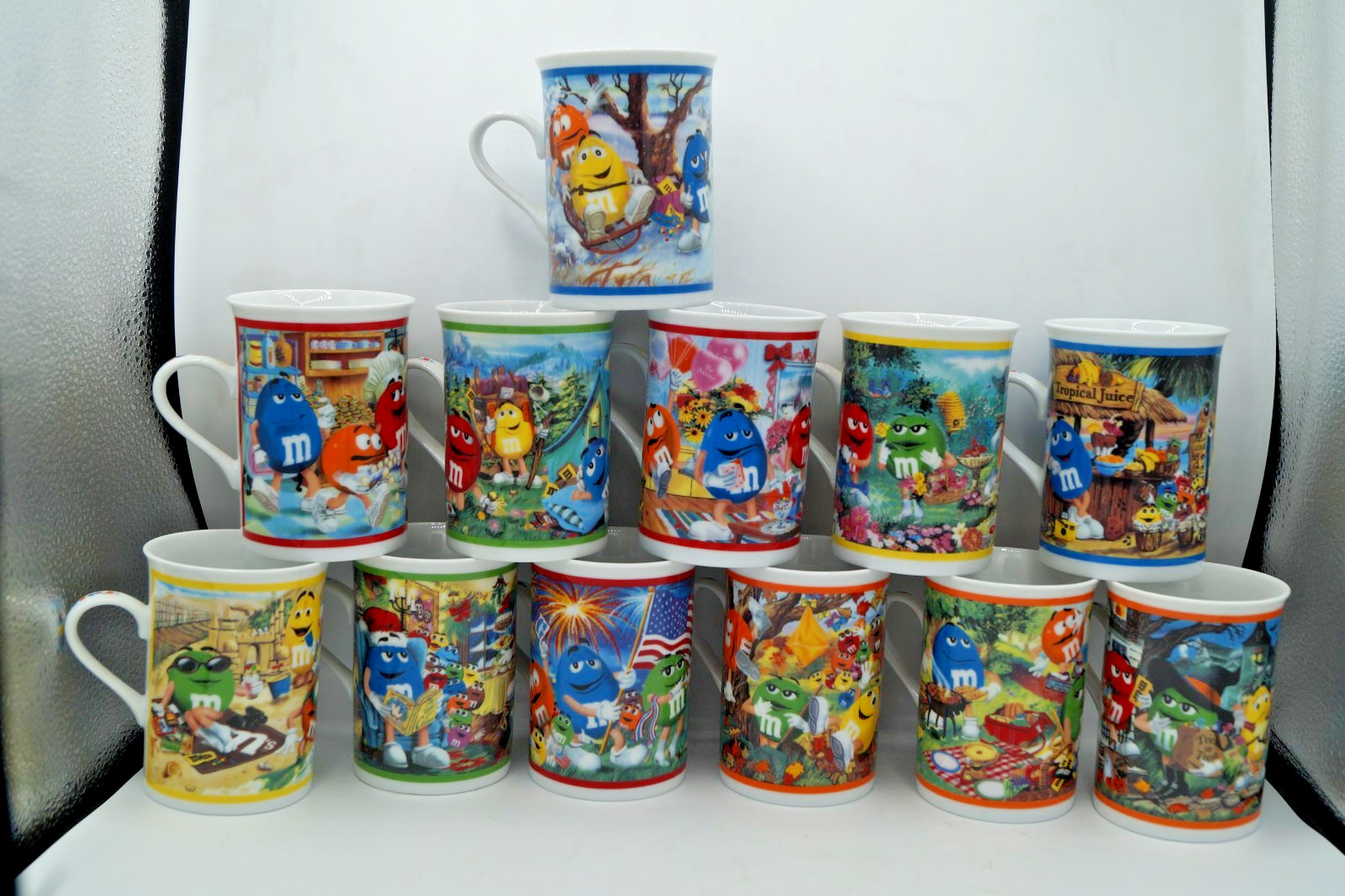 SET OF 12 M&M CANDY DANBURY MINT COLLECTOR COFFEE MUG CUP NEW