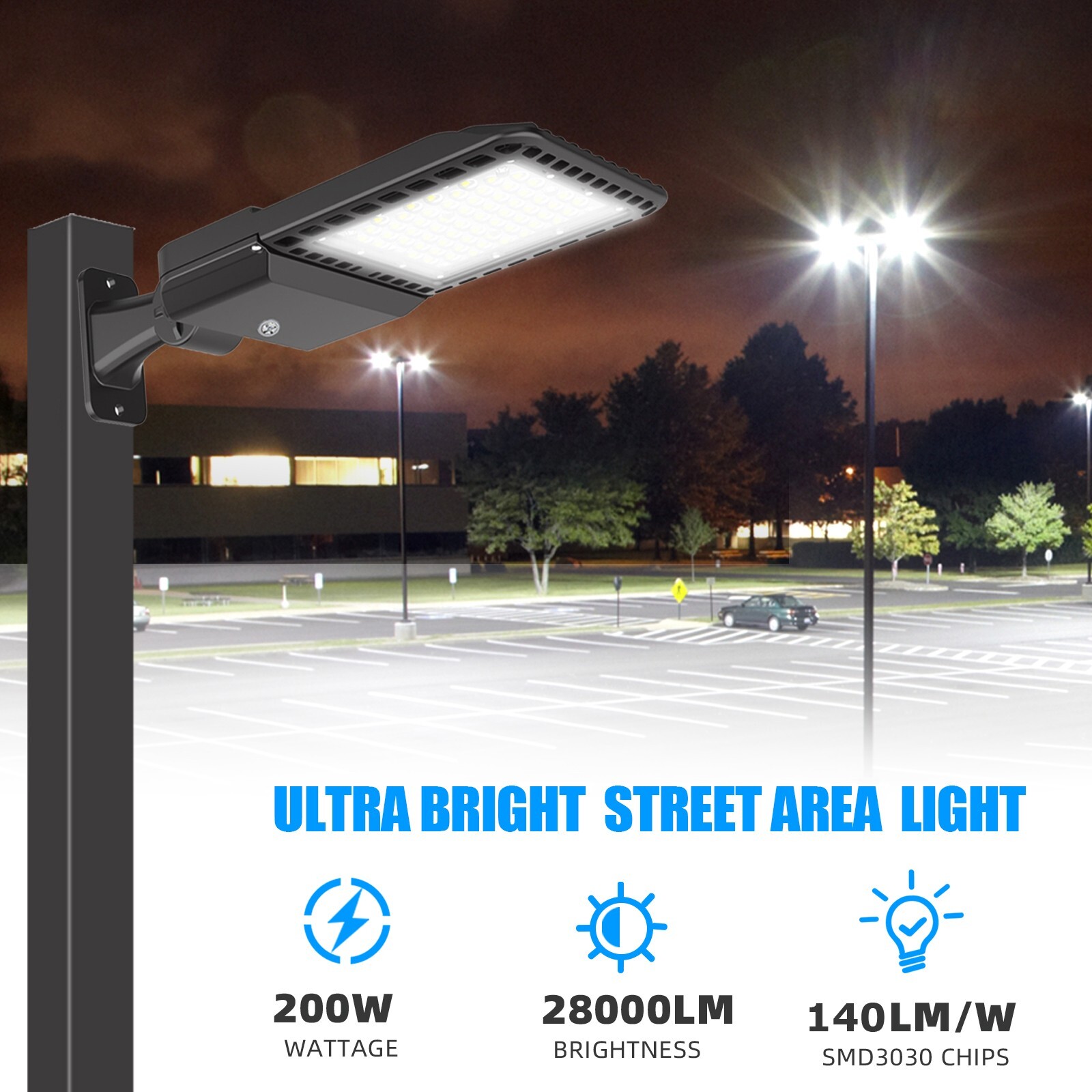 LED Parking Lot Light - 200W Street Lights Dusk to Dawn Outdoor Lighting 3 PACK