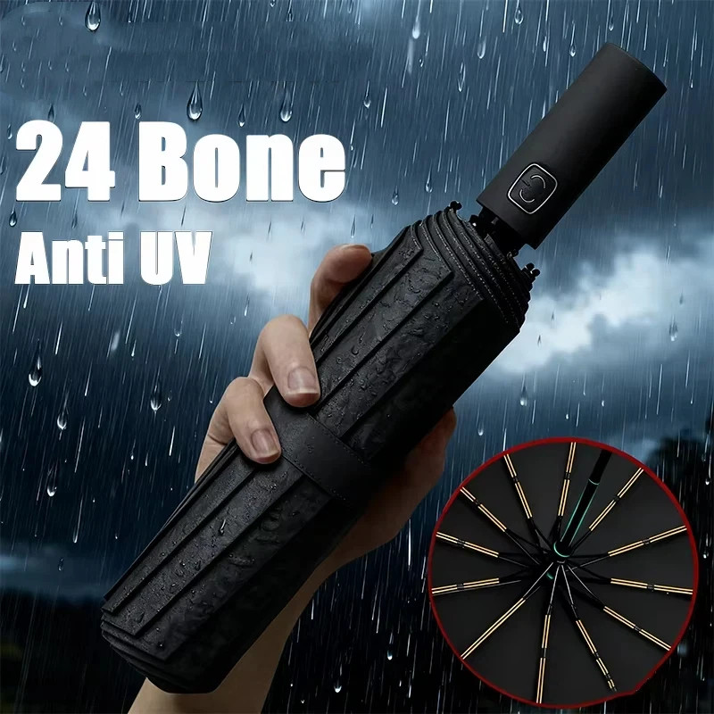 Folding Umbrella Fully Automatic 24 Rib Wind Resistant Sun Rain Protection