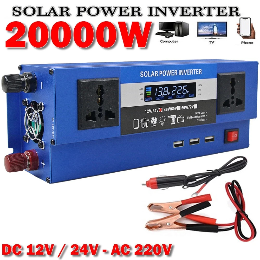 [HOT] 12V-24V 20000W Car Solar Power Converter Digital Display Household Camping