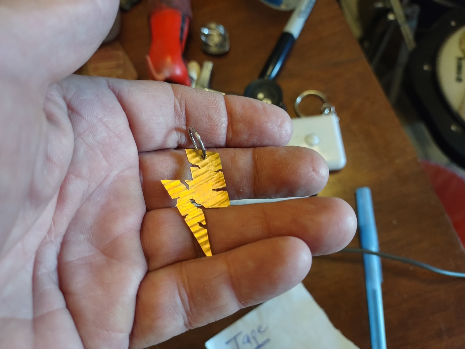 Custom Cymbal Metal Thunderflash Pend. w/ Sterling Loop, Hand Cut