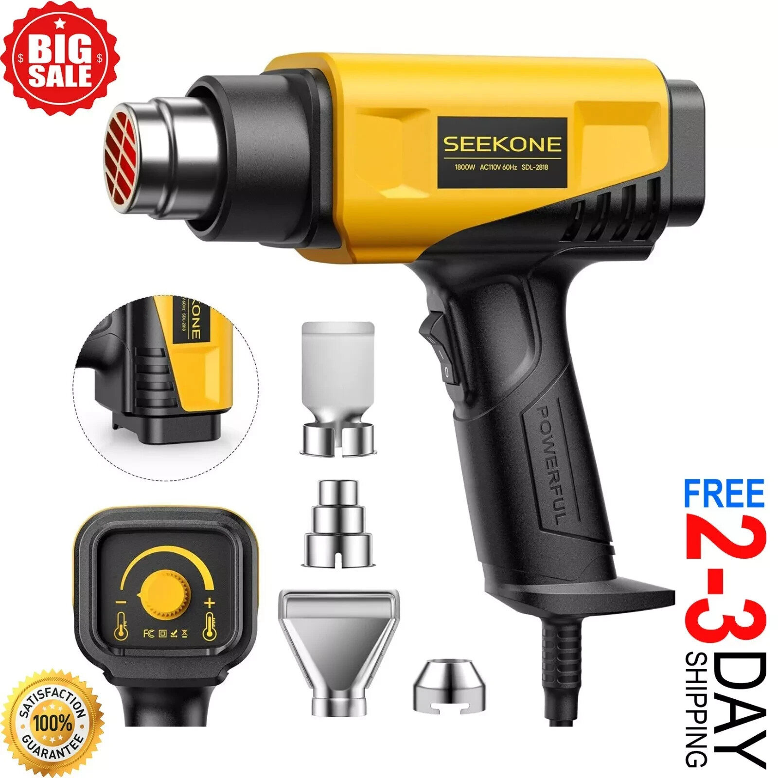 Pistola De Calor 110V Para Trabajo Pesado 1800W De Aire Caliente Nuevo