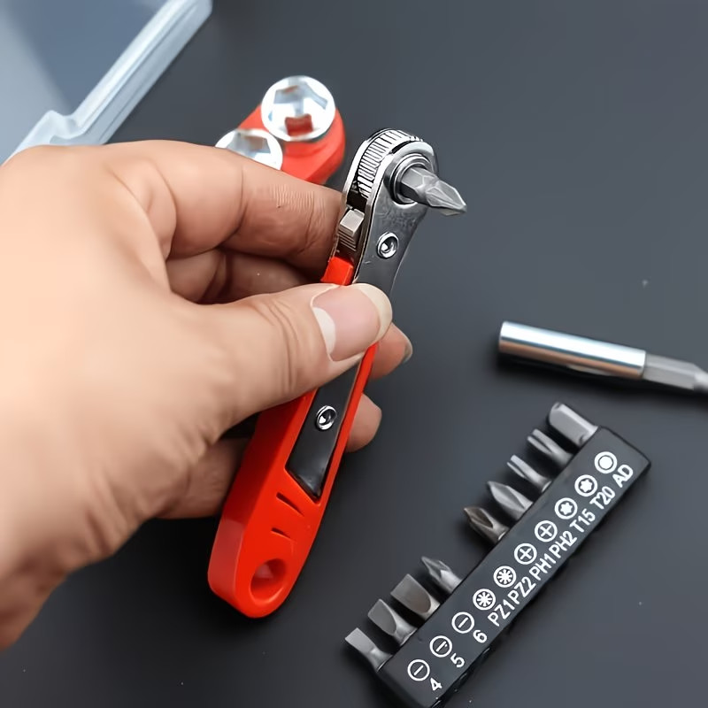 Ratcheting Right Angle Screwdriver Hex Drive 90 Degree Offset + 10pc Bits Set US