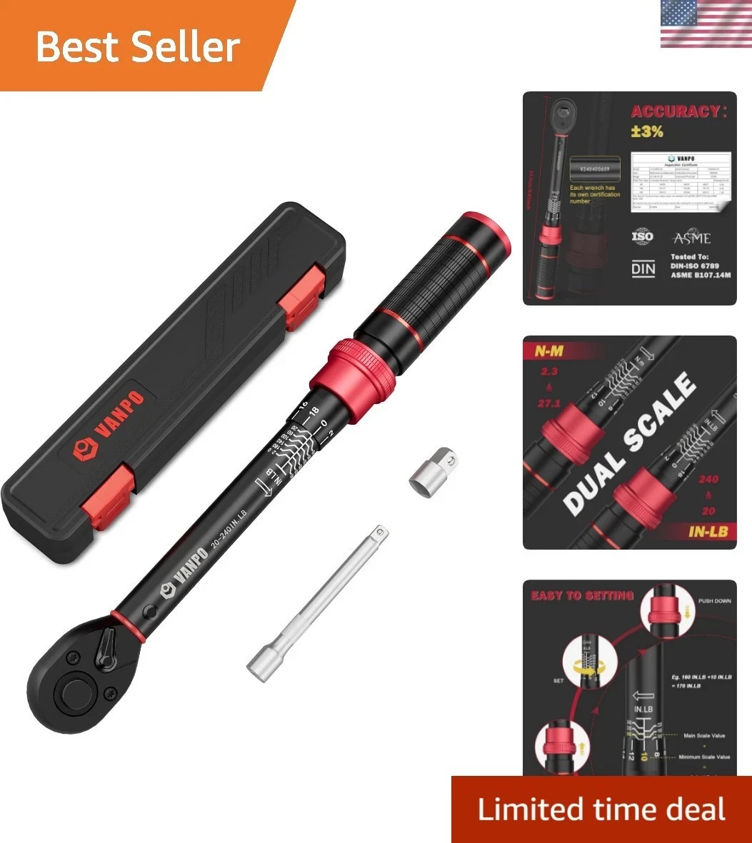 1/4-inch Drive Click Torque Wrench, 20-240 in. lb/2.3-27.1 Nm, Inch Pound Tor...