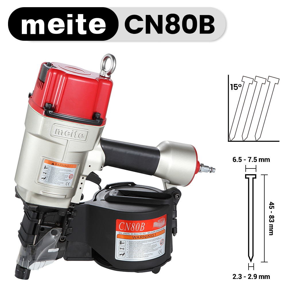 meite CN80B Coil Nailer, 15-Degree Industrial Nail Gun for 1-3/4" to 3-1/4"