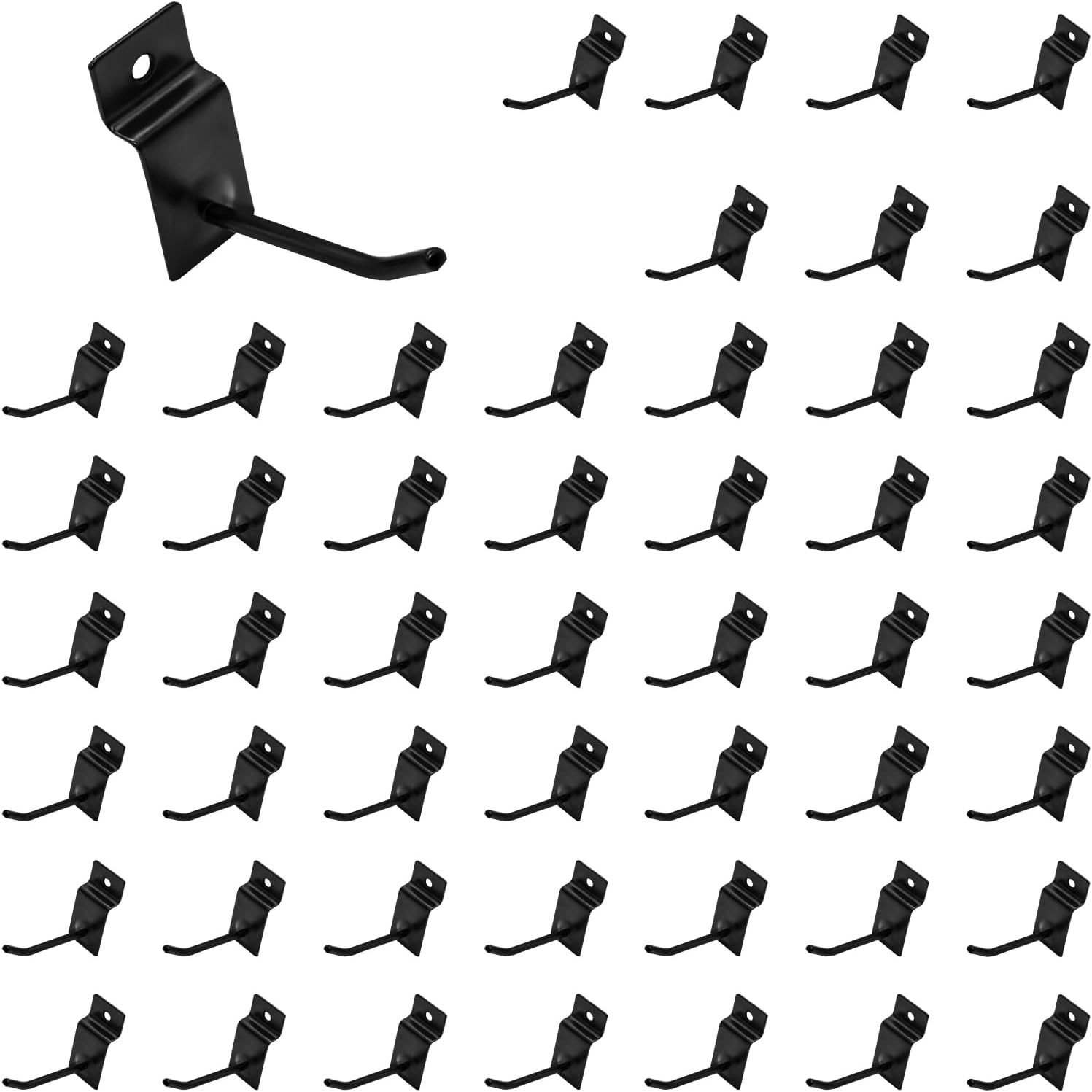 50Pcs 2 Inches Black Slatwall Panel Hooks Bulk Set, Metal Slat Wall Hanging Disp