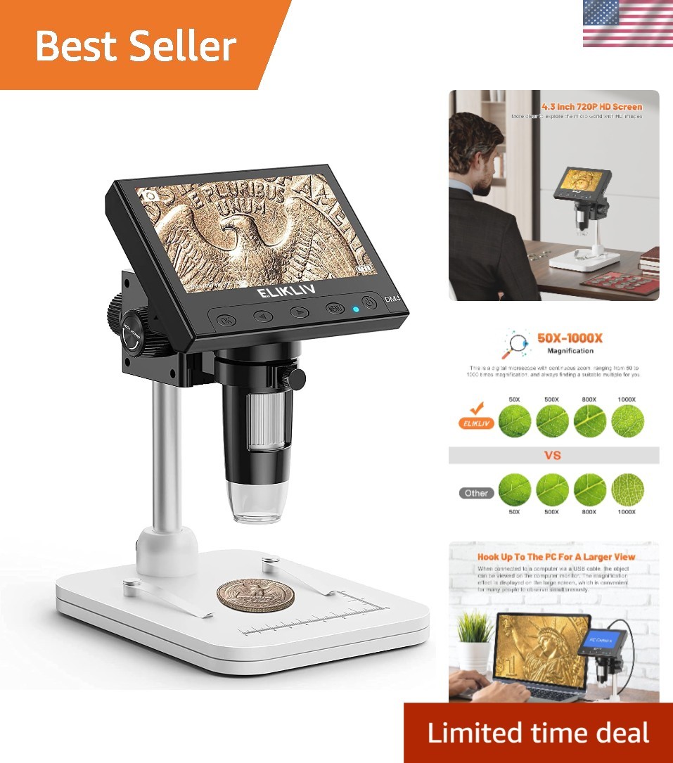 High-Performance Coin Microscope 1000x Magnification with Bright LED Lighting