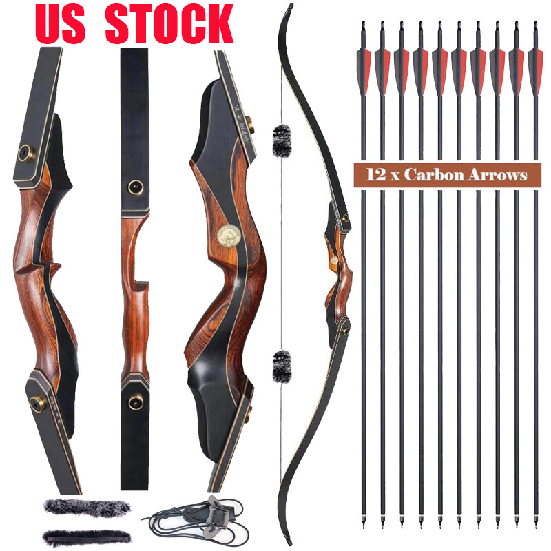 30lbs Adult Archery 60" Hunting Take Down Recurve Bow and Arrows RH Wood Longbow