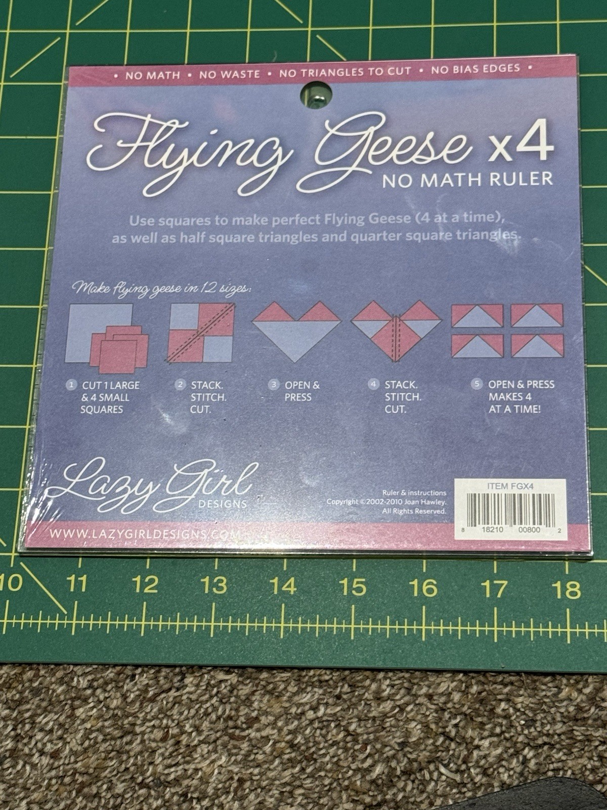 Lazy Girl Designs Flying Geese x 4 Quilt Ruler No Math Ruler w/Instructions NEW!