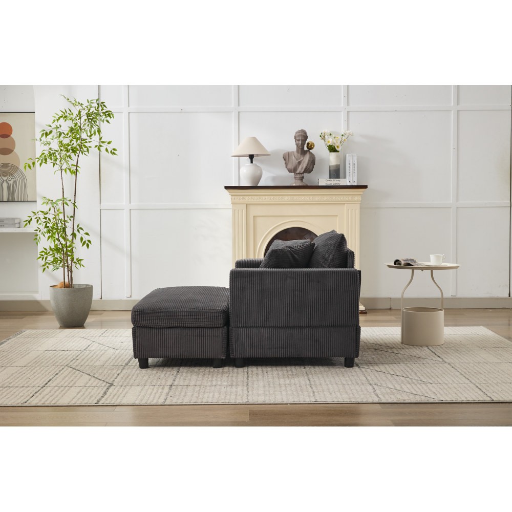 Modern Chaise Lounge Chair w/ Ottoman Sleeper Sofa Bed Dark Gray Corduroy