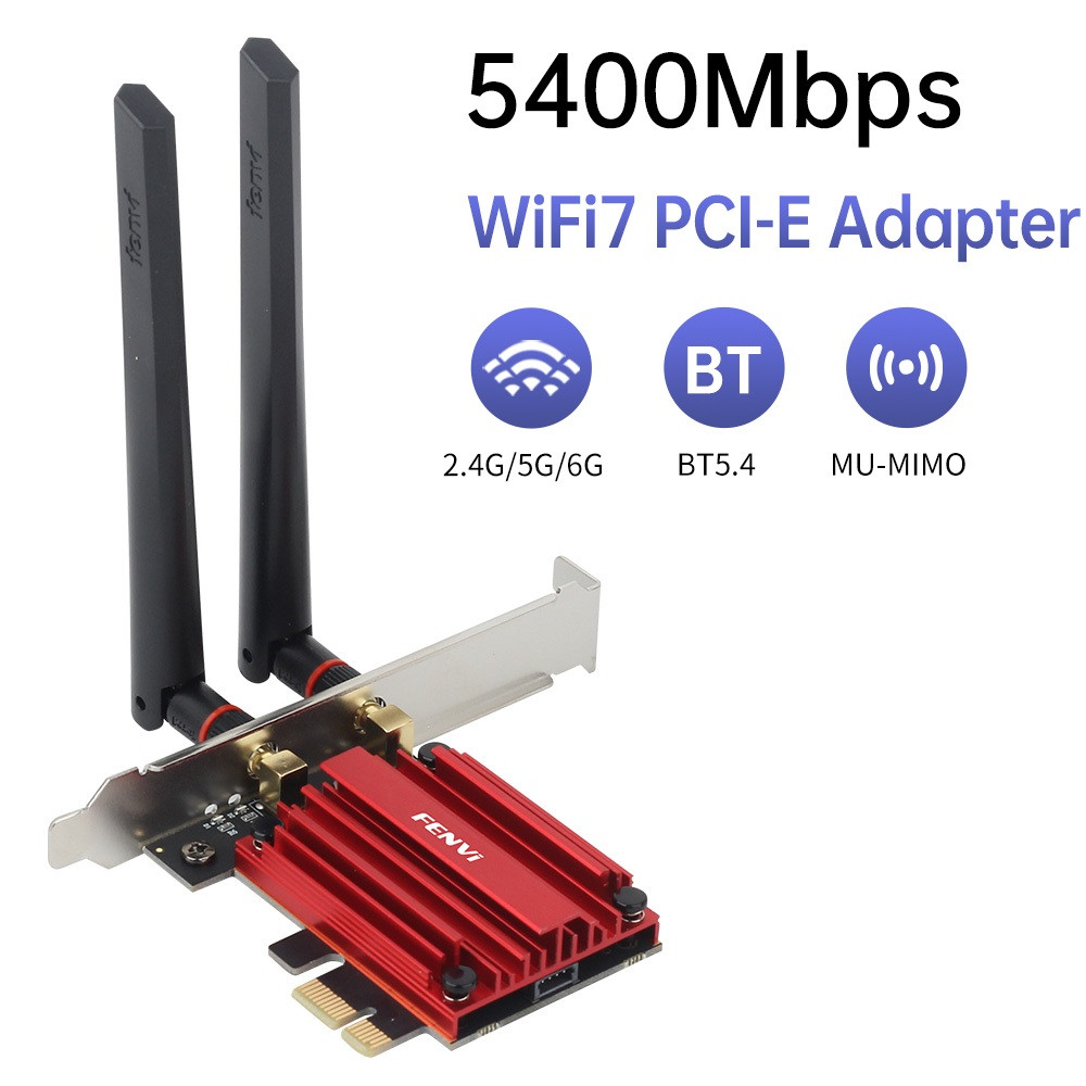 WiFi 7 PCIe Card for Desktop PC BE5400 6GHz Tri-Band Bluetooth 5.4 Windows 10/11