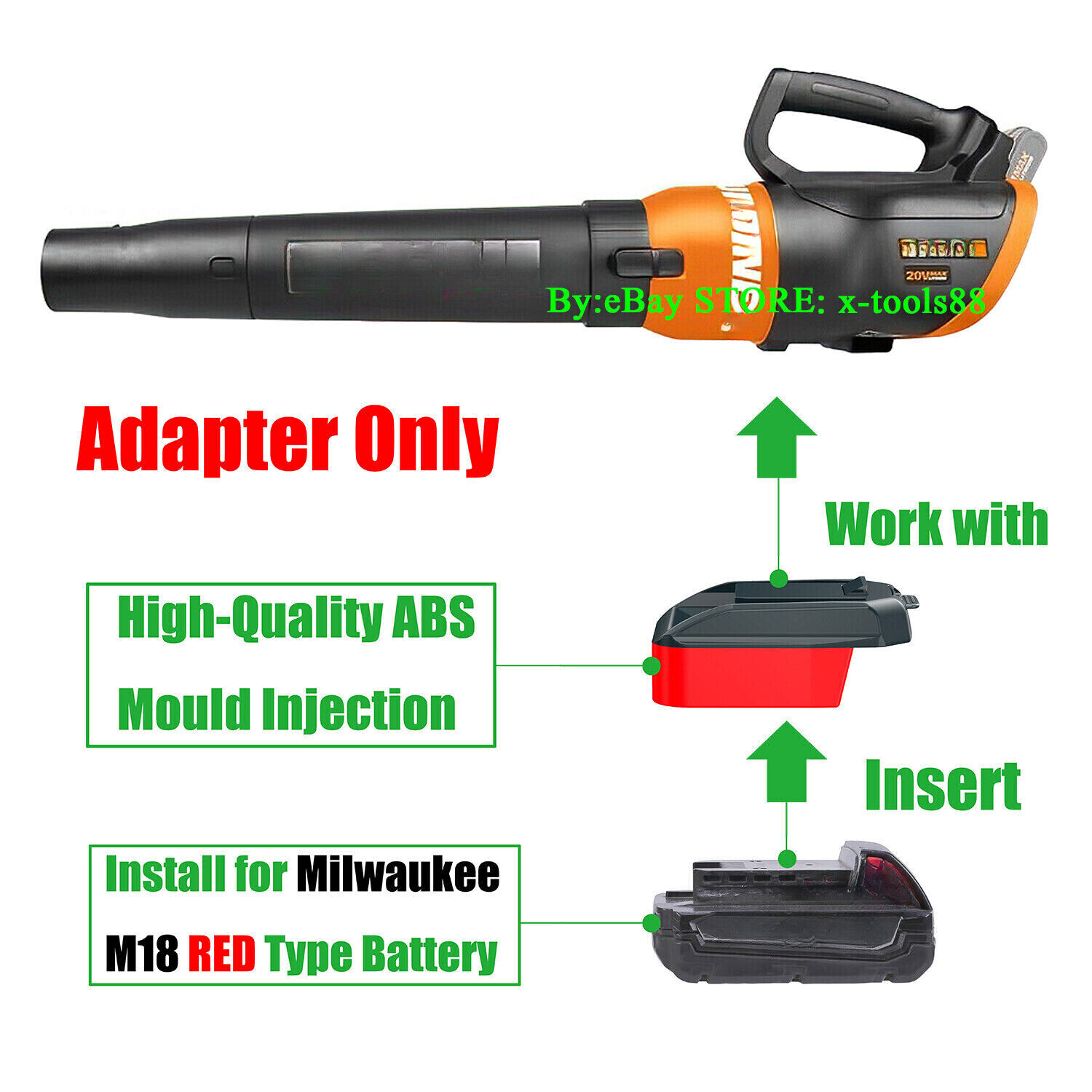 1 Adapter Upgrade for WORX 20V USA Version Tool To for Milwaukee M18 RED Battery