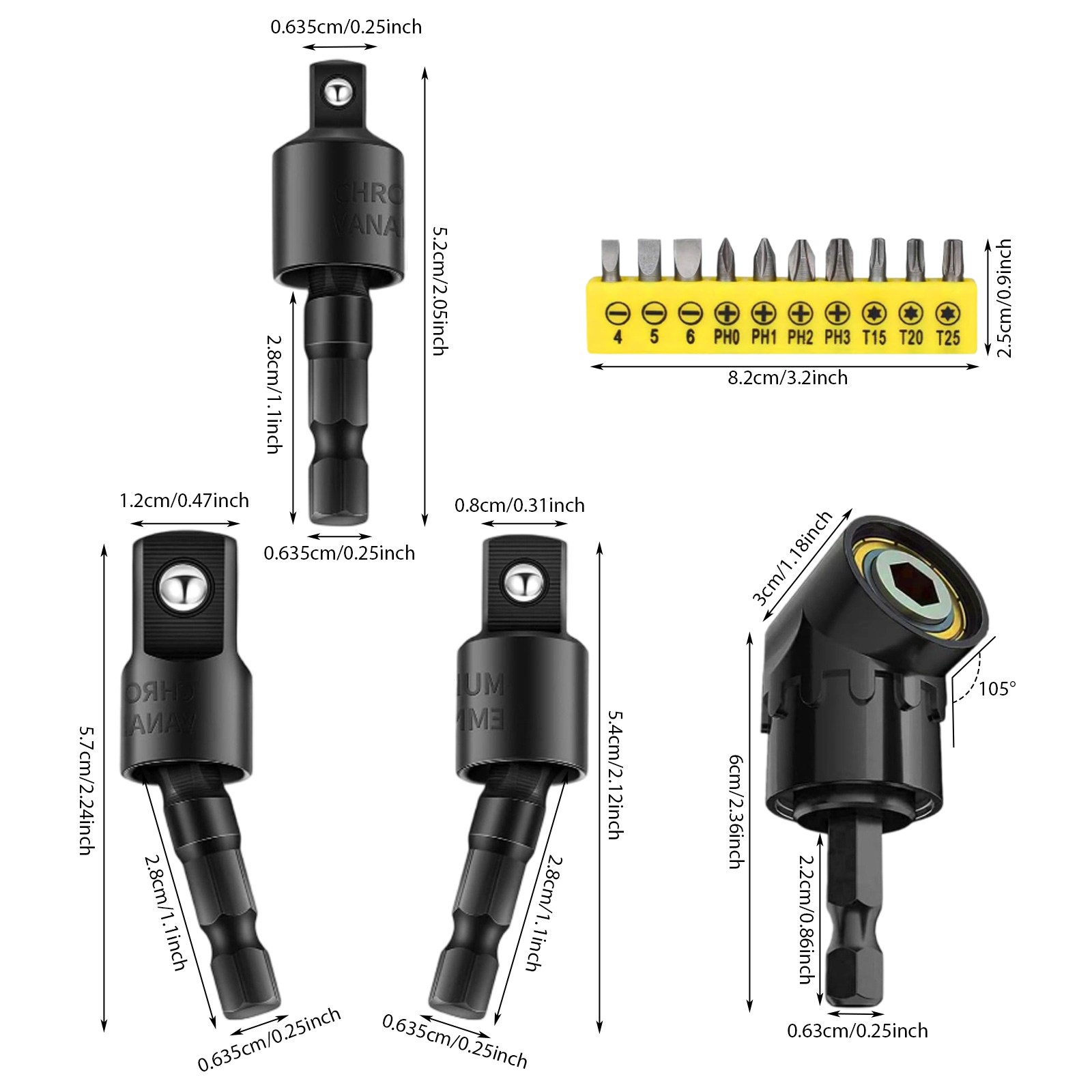 105 Degree Right Angle Drill Socket Adapter Flexible Shaft Extension Bit Drivers