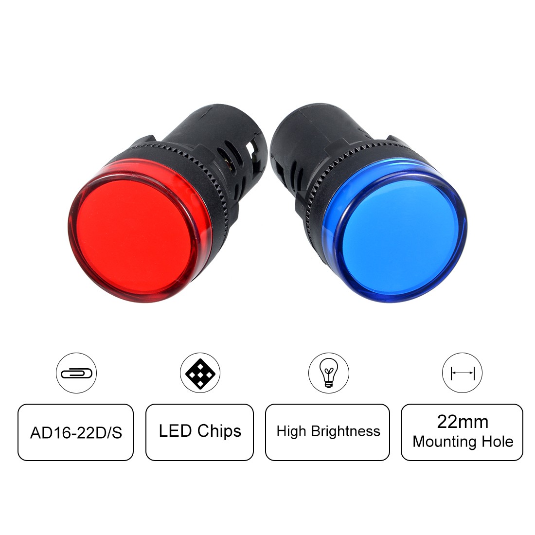 2Pcs AC 220V Indicator Lights, Red+Blue LED, Flush Panel Mount 7/8" 22mm